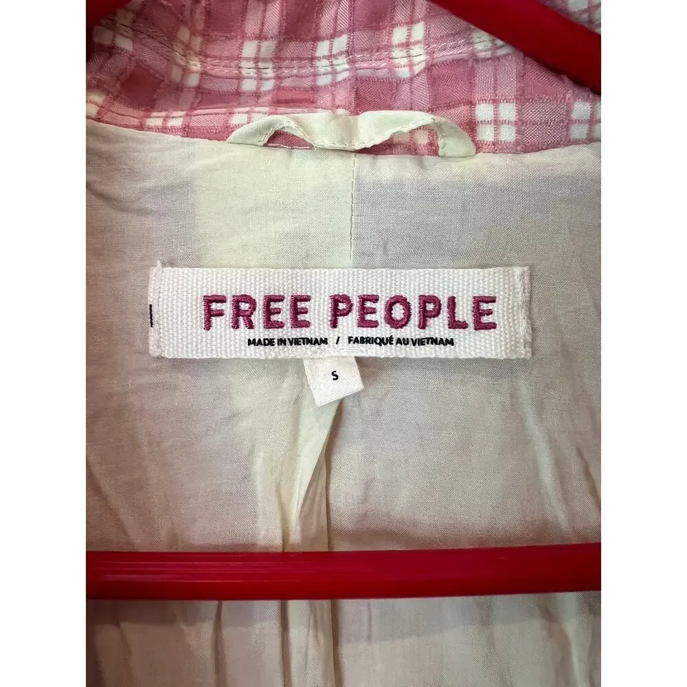 Free People Pink Plaid Blazer Jacket Women’s Small Lined Tailored Button Front